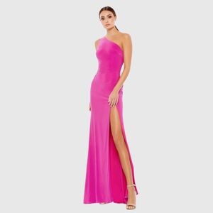 $398 MAC DUGGAL Jersey One Shoulder Draped Back Gown DRESS CANDY PINK DRESS